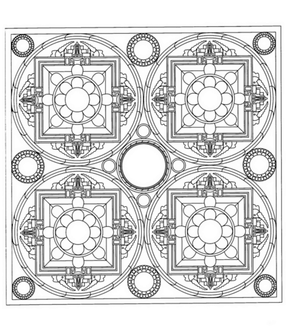 Square Tibetan Mandala Coloring Page